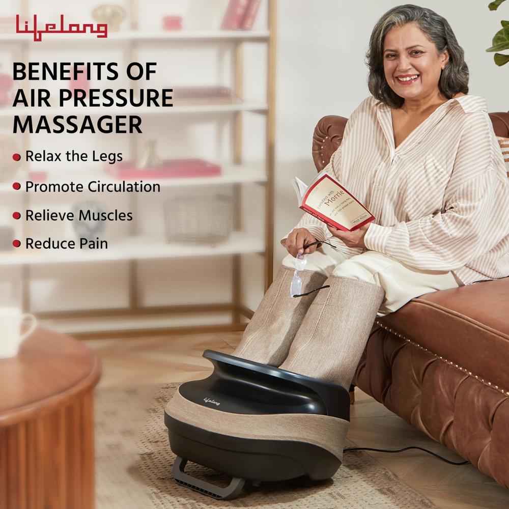 Lifelong Air Pressure Foot & Leg Massager Machine for With Heat For Home -Relaxing Shiatsu & Kneading Calf Massage with Heat LLM891