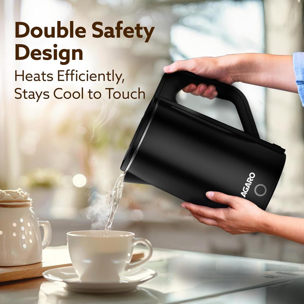 AGARO Elegant Electric Kettle, 1.8L, 1500 (33897) Watt, Double Layered Stainless Steel Inner Body, Quick Boil, Water Boiler, Hot Water Kettle, For Making Black Tea & Black Coffee, Auto Shut Off
