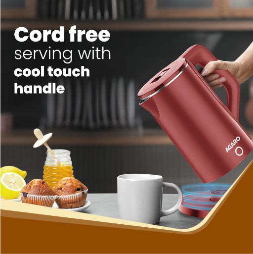 AGARO Elegant Electric Kettle, 1.8L, Double Layered Kettle, Stainless Steel Inner Body Electric Kettle (1.8 L, Red)(33995)