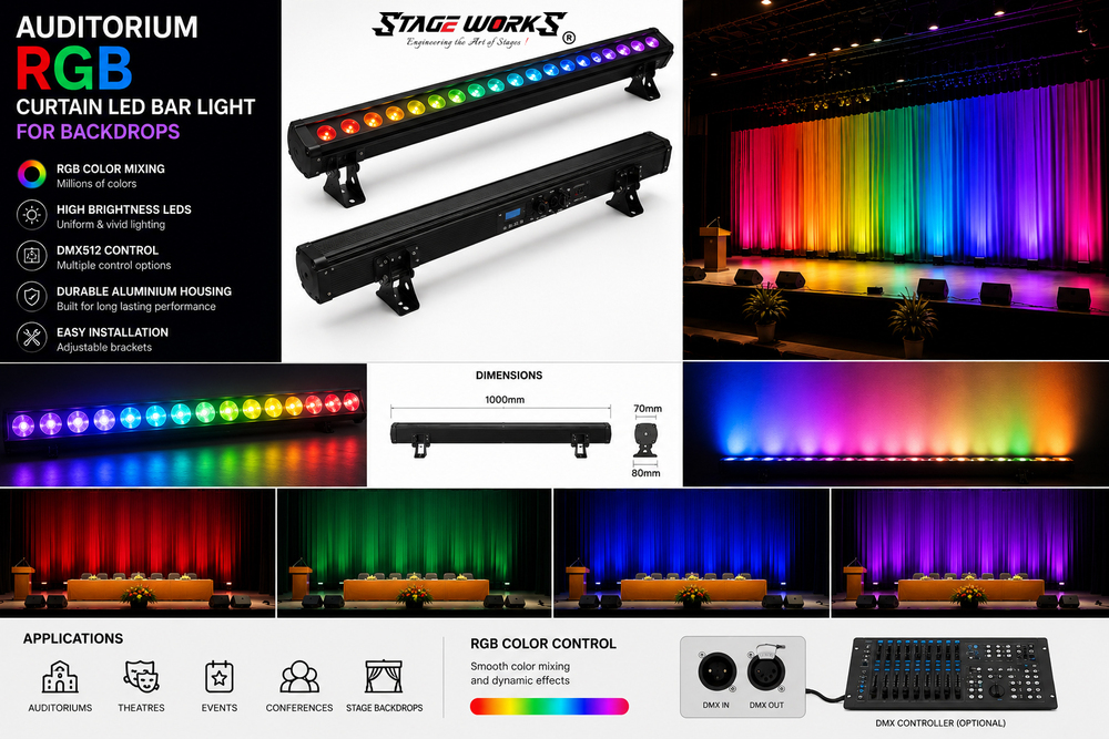 Auditorium RGB Curtain LED Bar Light for Backdrops