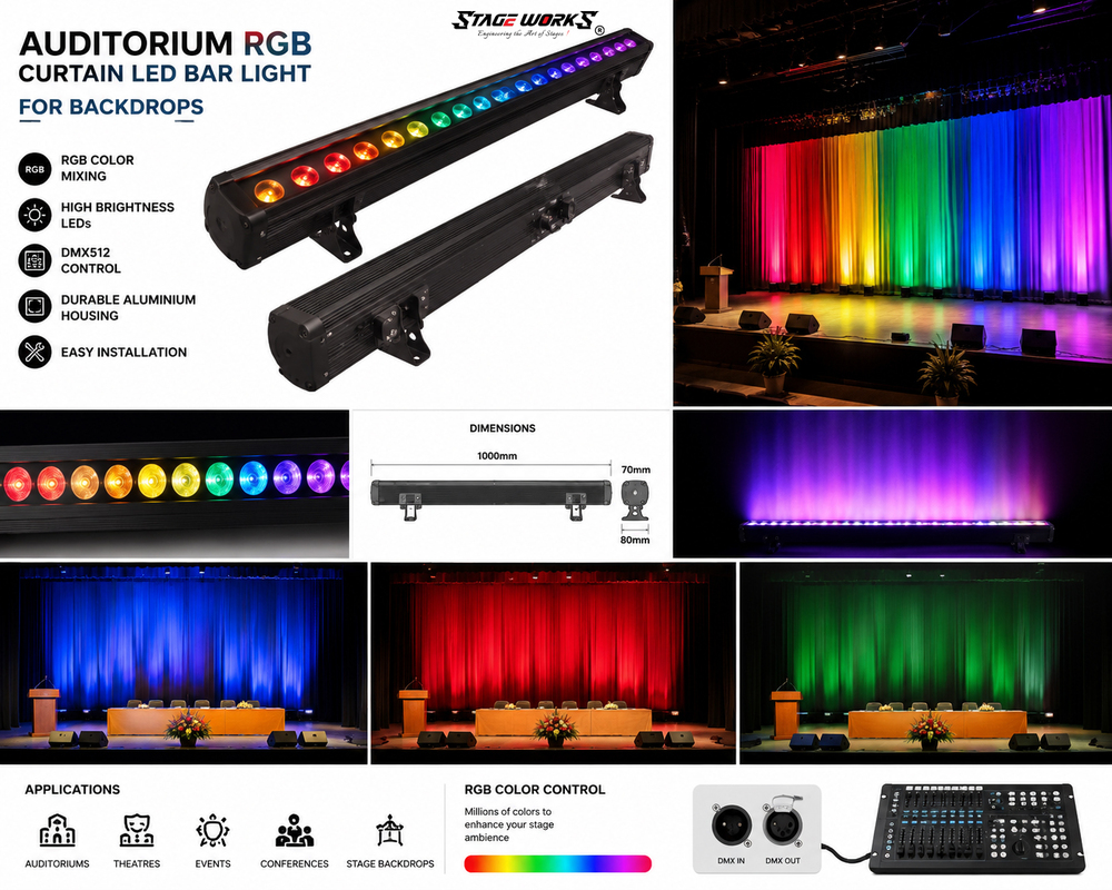 Auditorium RGB Curtain LED Bar Light for Backdrops