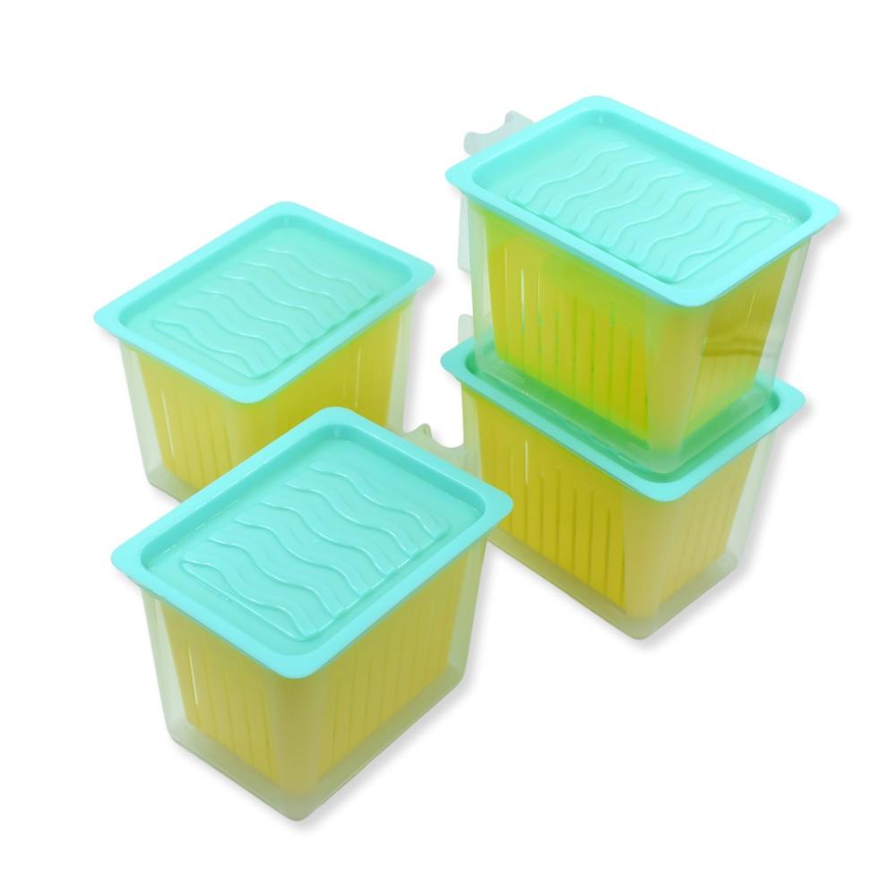 Fridge Storage Containers With Handle  Plastic Kitchen Storage (4 Pcs Set) - Color: Mix