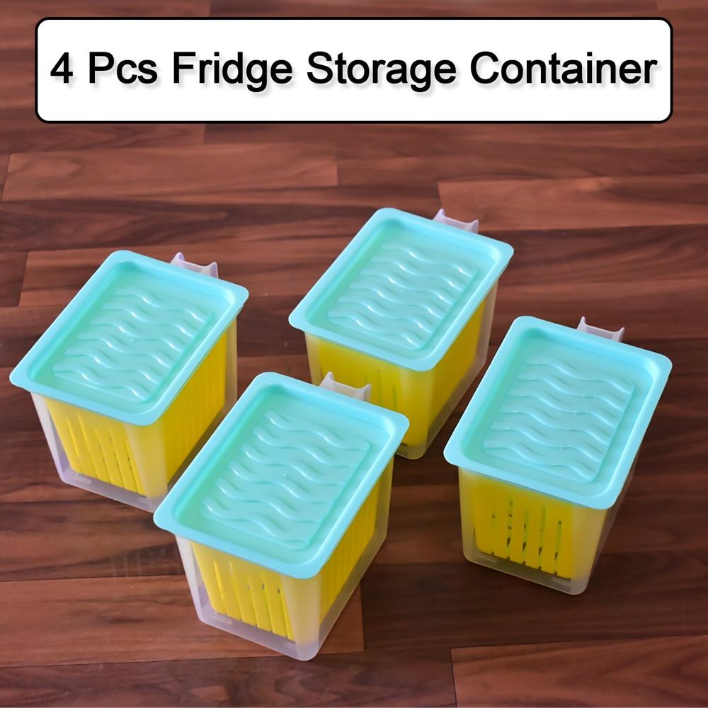 Fridge Storage Containers with Handle  Plastic Kitchen Storage (4 Pcs Set)