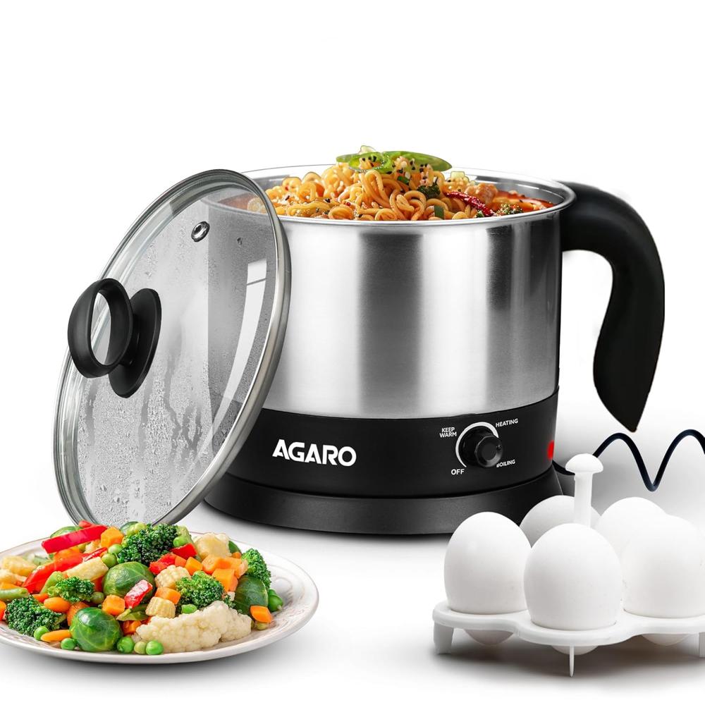 AGARO Esteem Electric Multipurpose Kettle 1.2L, 600W, with Stainless Steel Body, Egg Rack, Grill Rack, 3 Heating Modes  (33333)