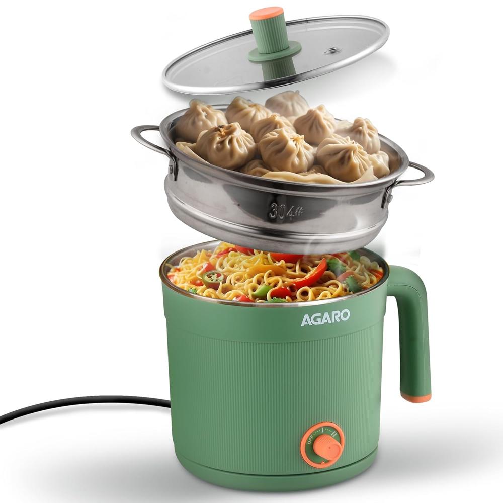 AGARO Regency Multipurpose Kettle With Steamer, 1.2L Inner Pot, Double Layered Body, Variable Temperature Settings, Wide Mouth, Boiling, Steaming, Tea, Coffee, Egg, Vegetable Boiling, 600W, Sea Green(33874)