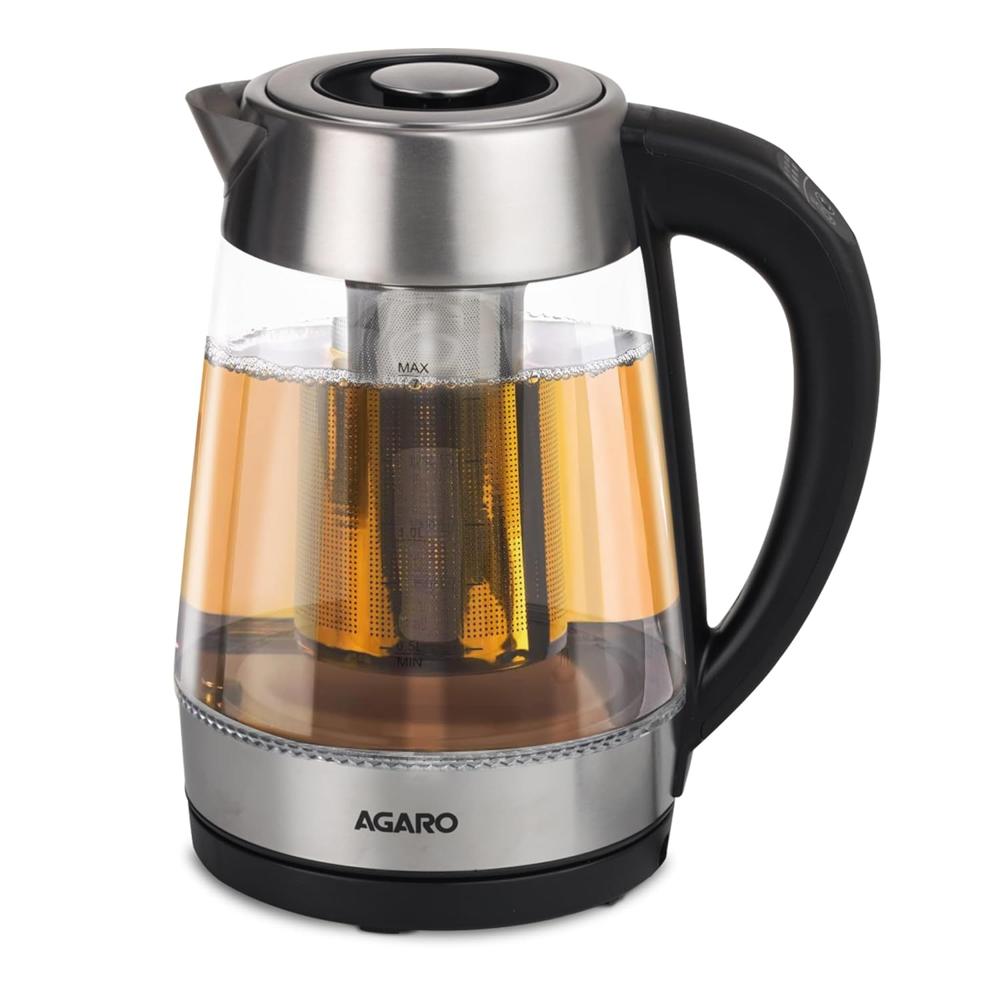 Agaro Supreme Electric Glass Kettle With Tea & Coffee Infuser, 1.7l, Borosilicate Glass Body (33899) - Capacity: 1.7 Ltr