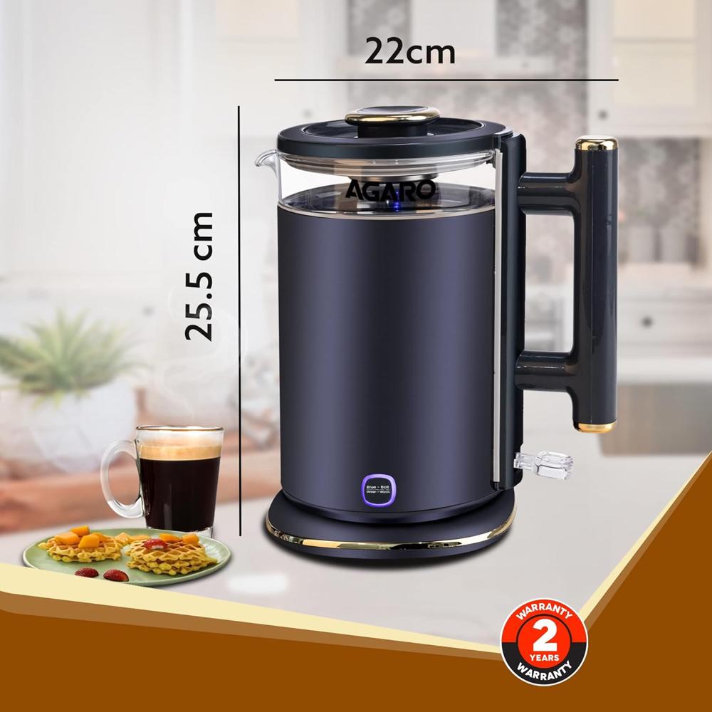 AGARO Regal Electric Kettle with Keep Warm Function, Stainless Steel & Glass body(33955)