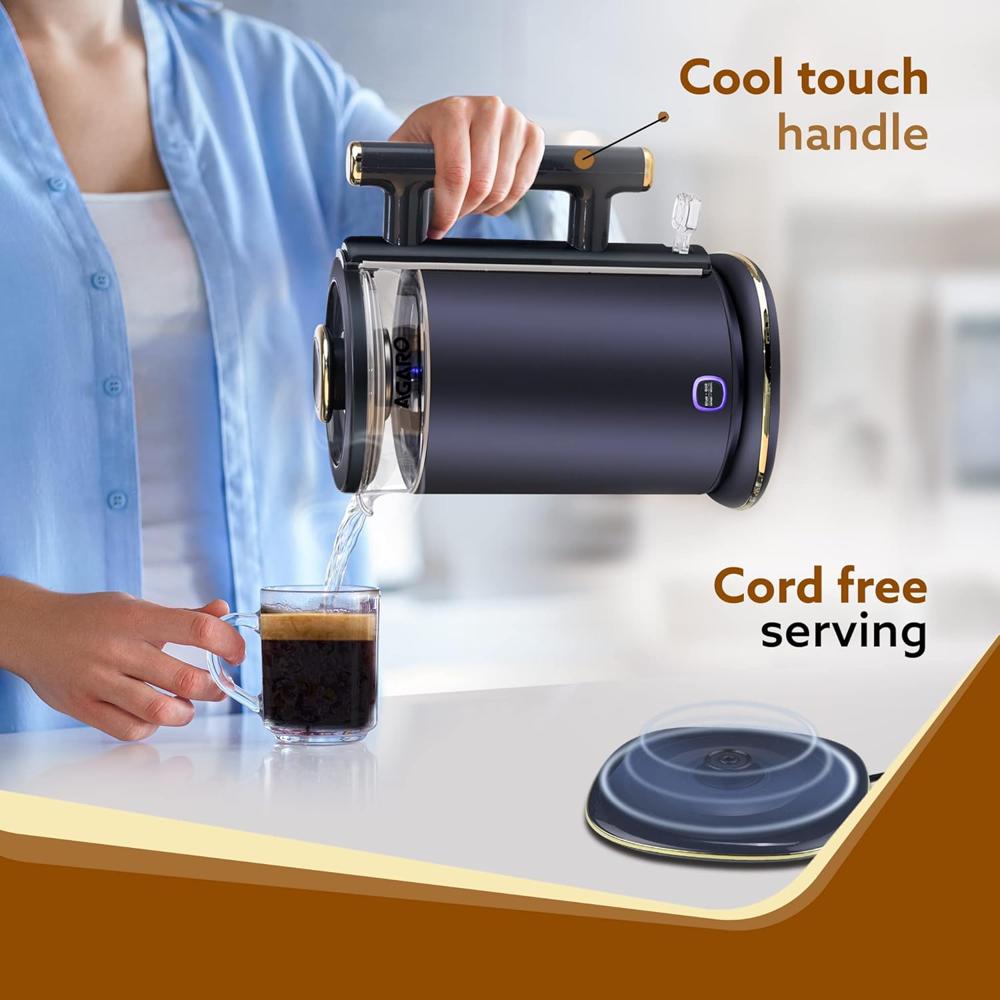 AGARO Regal Electric Kettle with Keep Warm Function, Stainless Steel & Glass body(33955)