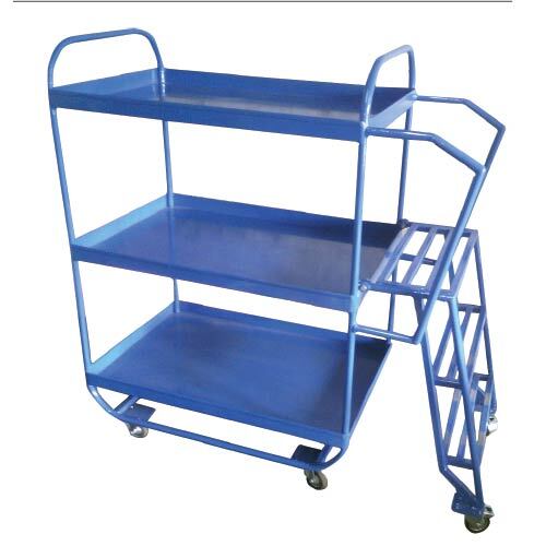 Order Picking Trolley - Mild Steel, 1000x600x980 mm, Blue/Grey, 2-3 Shelves, 360° Swivel Wheels with Brakes