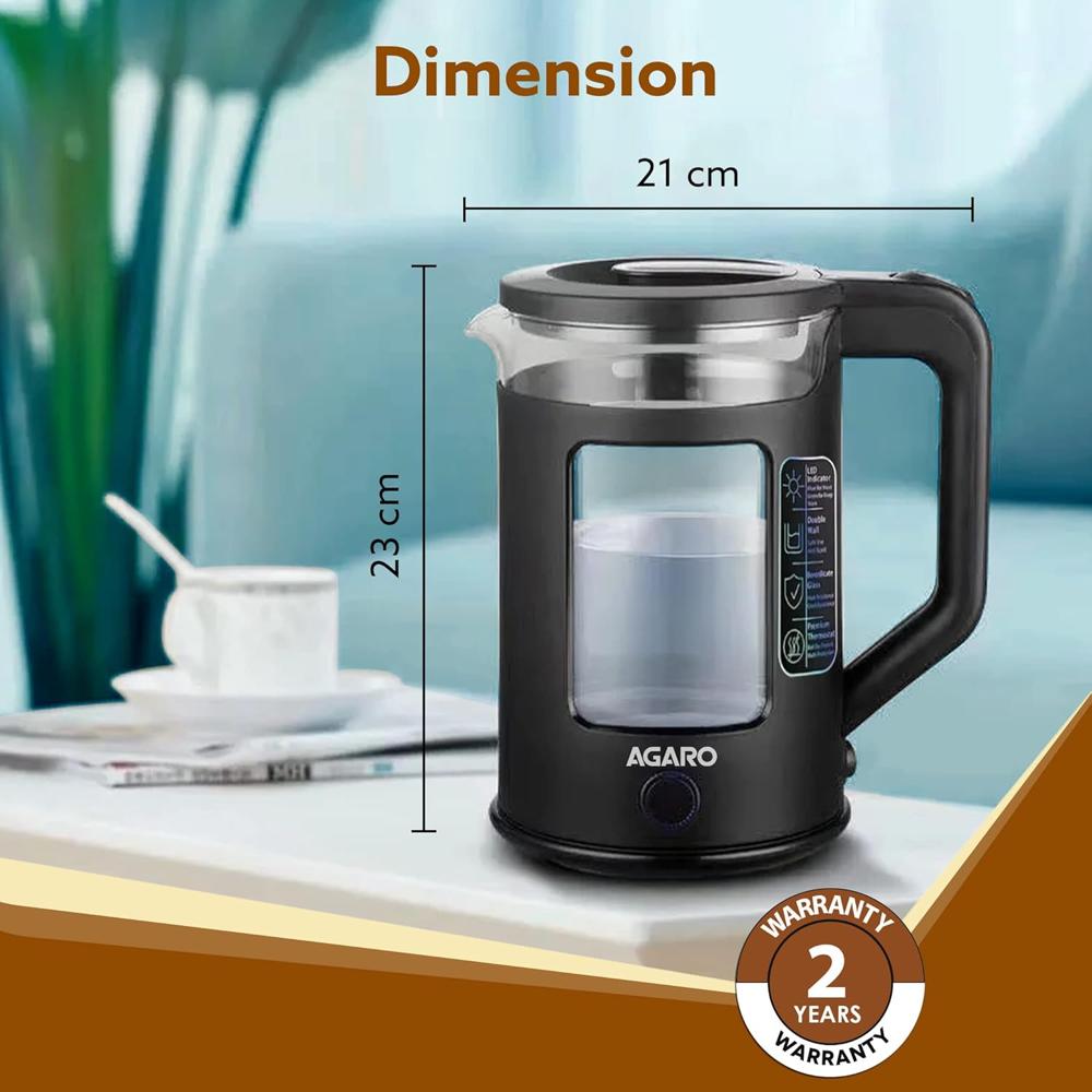 AGARO Galaxy Electric Kettle with Keep Warm Function, BPA Free PP Plastic & Glass body(33956)