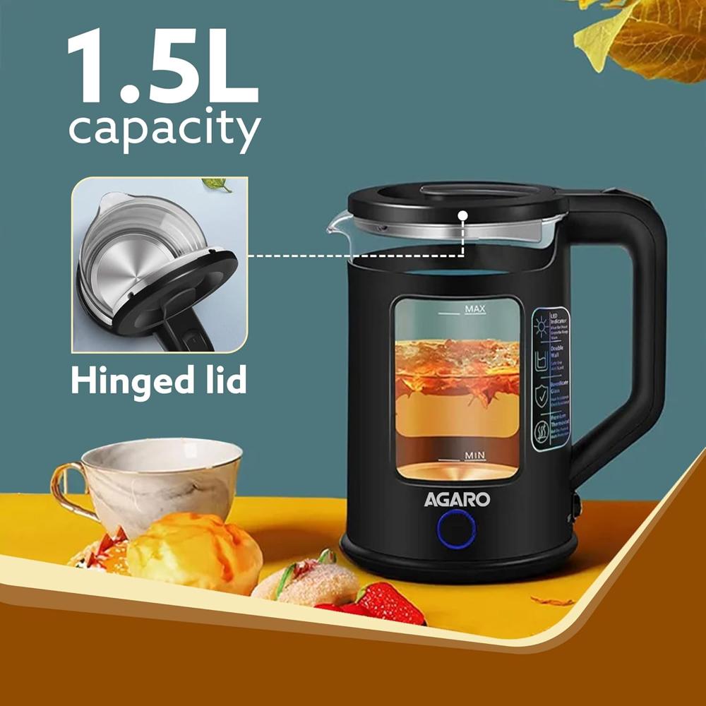 AGARO Galaxy Electric Kettle with Keep Warm Function, BPA Free PP Plastic & Glass body(33956)