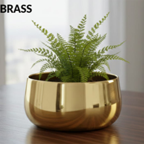 Brass Metal Planter - Bottom Diameter: 6 Inches