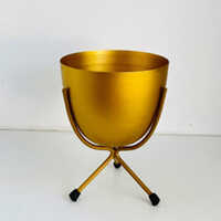 109 Metal Planter With Stand - Metal, 20cm Diameter, Matte Black, Powder Coated, Corrosion Resistant, Pre-assembled