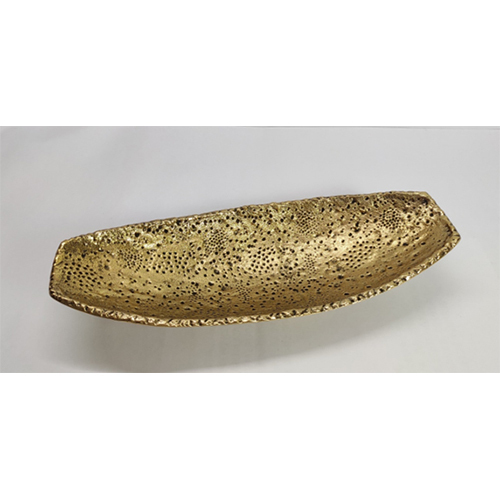 021 Gold Finish Platter - Metal 14x7 Inches, Hammered Gold Finish, Raised Edges, Tarnish-Resistant