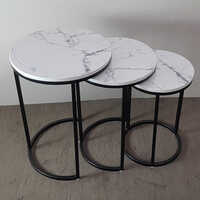 Tb 114 Nested Tables - Toughened Glass & Stainless Steel, Large & Small, Black | Mirror Finish, Water-resistant, Rounded Edges