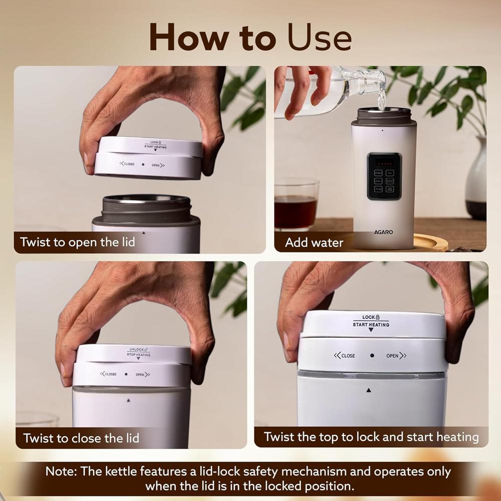 AGARO Delite Portable Electric Kettle, 500 Ml, Fast Boiling, Adjustable Temperature(34146)