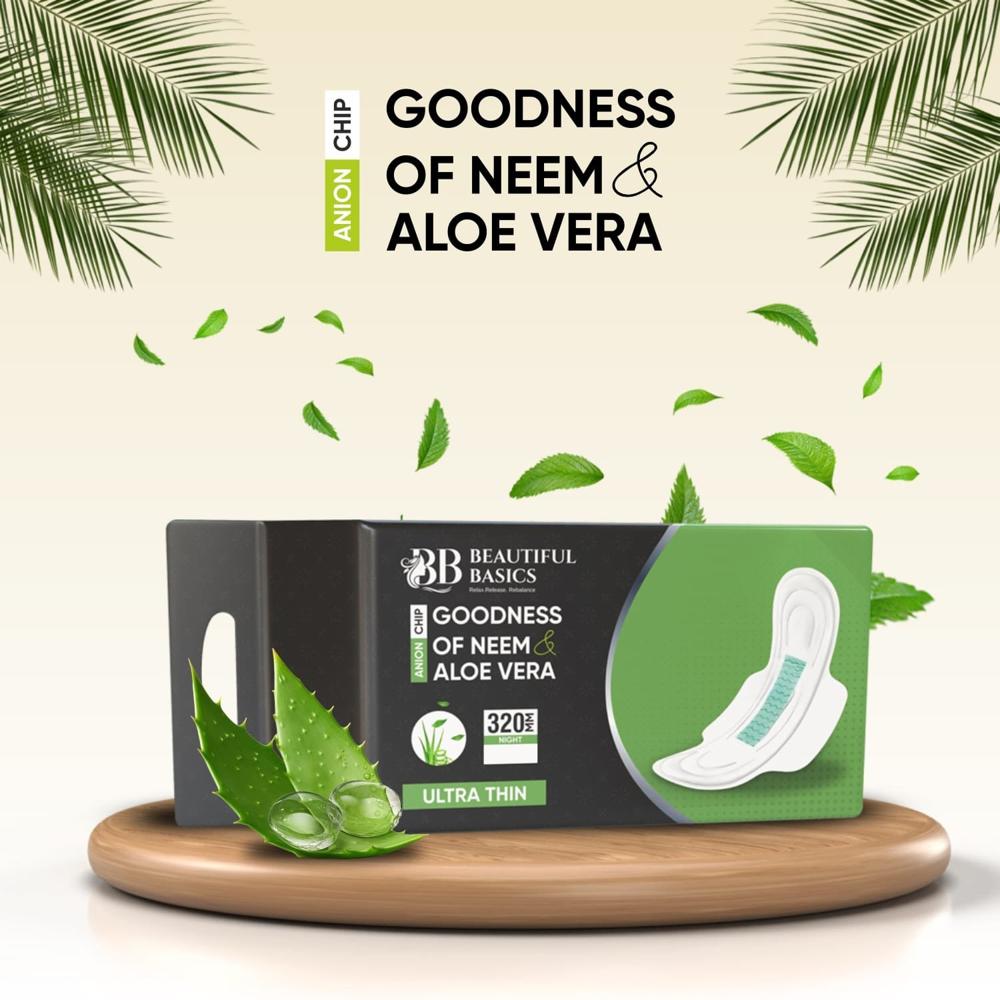 Ultra Thin Sanitary Pads With Neem & Aloe Vera (32 Pads) - Color: Mix