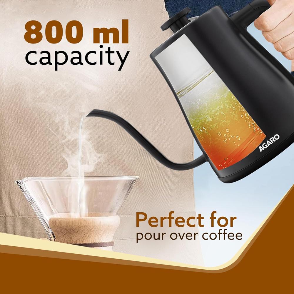 AGARO Grand Electric Goose Neck Kettle, 800ml, Adjustable Temperature Settings, Keep Warm Function, Fast Boiling(33900)