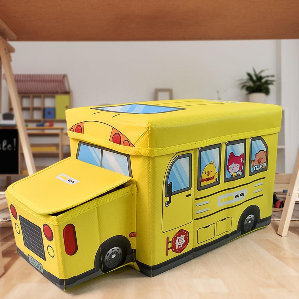 School Bus Shaped Portable Foldable Toy Box Storage With Lid (1 Pc) - Color: Mix