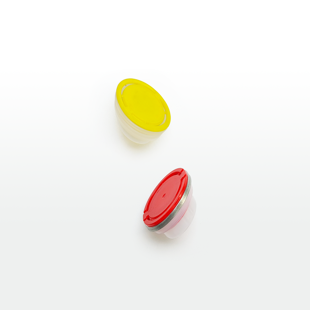 Ring Plastic Spout Cap - Ld Plastic, 42mm Diameter, Color Options: Yellow, Red, Blue | Threaded Base, Pull-up Functionality For Chemical Applications