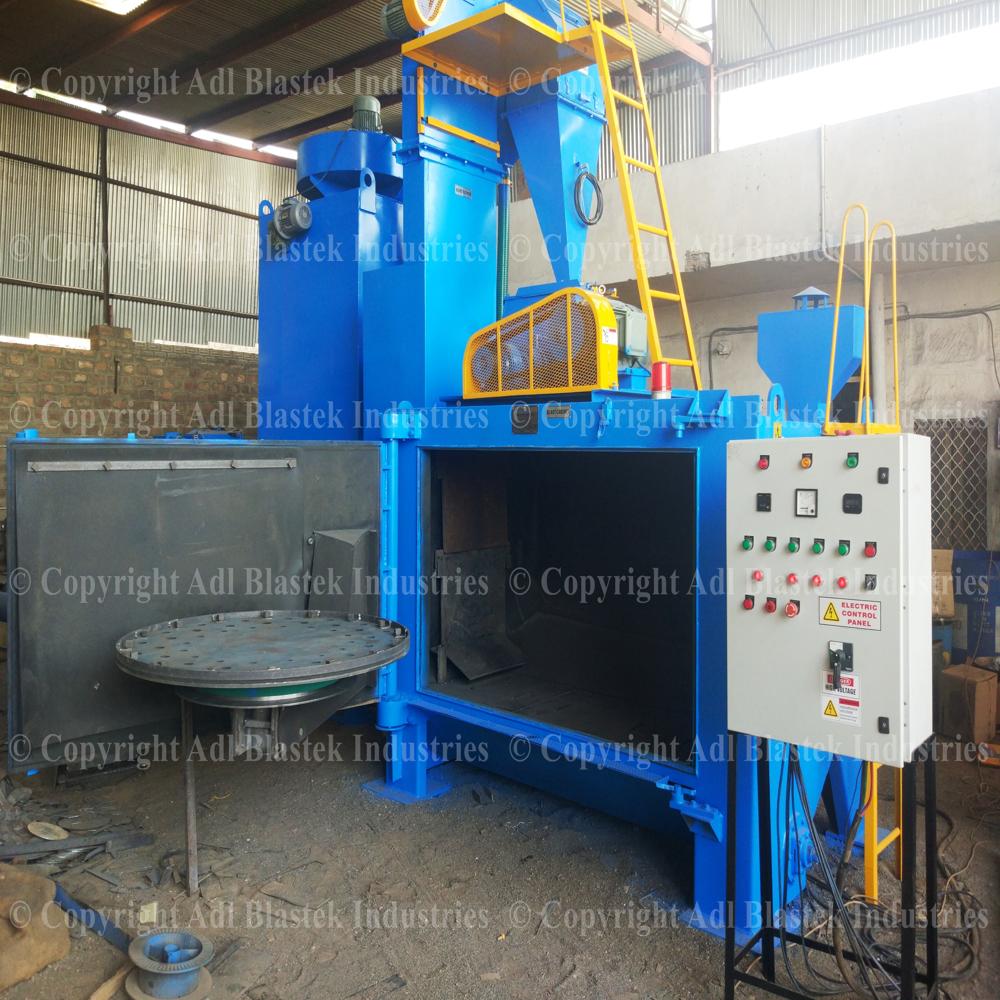 Adl Blastek Table Type Shot Blasting Machine - Welded Rigid Frame, 2100x1500x1800 Mm, Blue-grey | Gear Motor Driven Table, Dust Extraction, Variable Speed Up To 25 Rpm