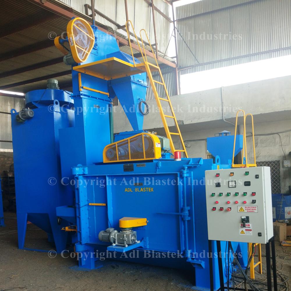 Adl Blastek Table Type Shot Blasting Machine - Welded Rigid Frame, 2100x1500x1800 Mm, Blue-grey | Gear Motor Driven Table, Dust Extraction, Variable Speed Up To 25 Rpm
