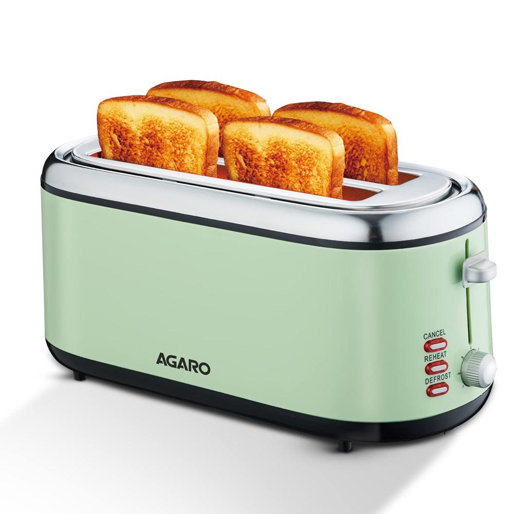 AGARO Royal 4 Slice Stainless Steel Pop Up Toaster, With Cancel, Reheat And Defrost Functions, (33776)