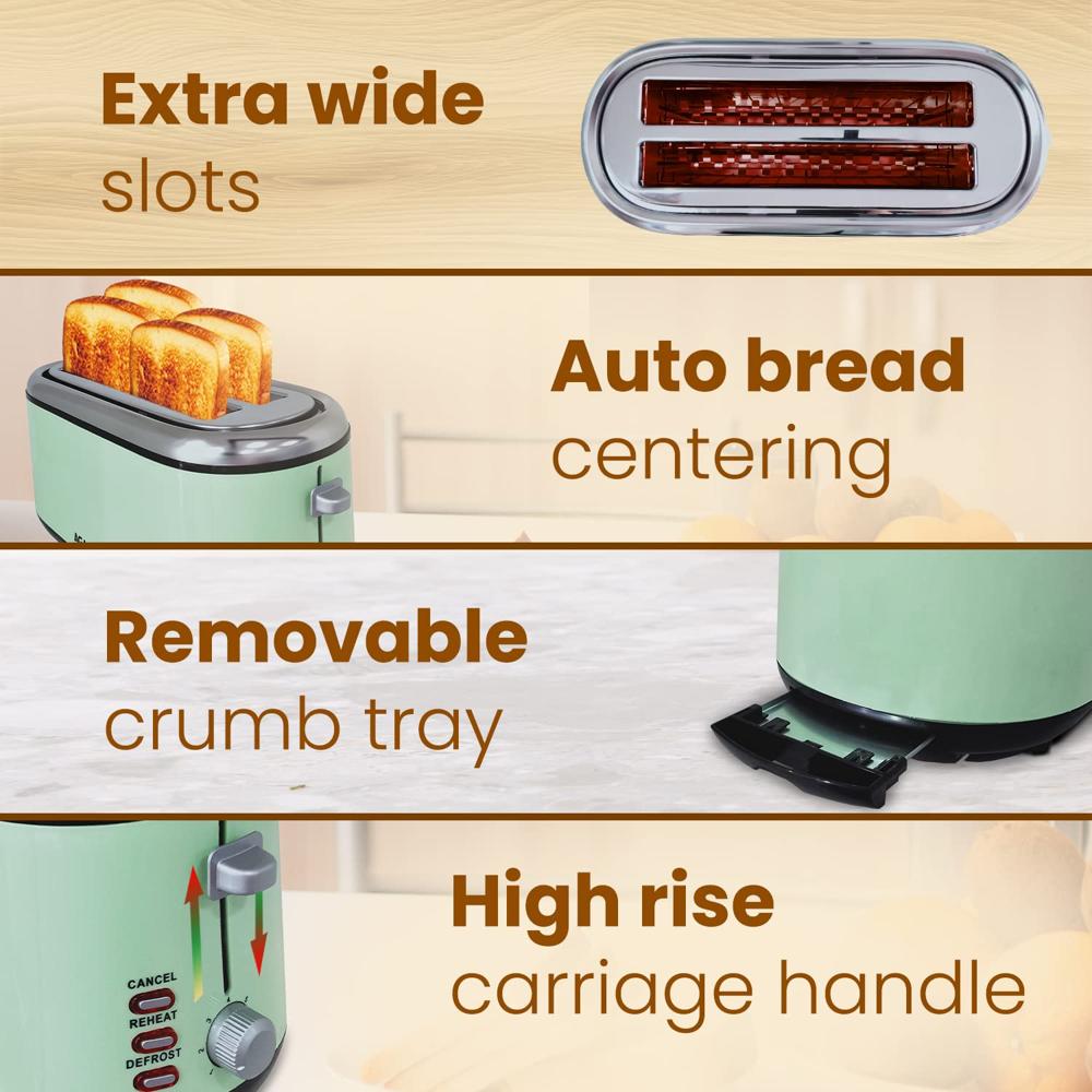 AGARO Royal 4 Slice Stainless Steel Pop Up Toaster, With Cancel, Reheat And Defrost Functions, (33776)