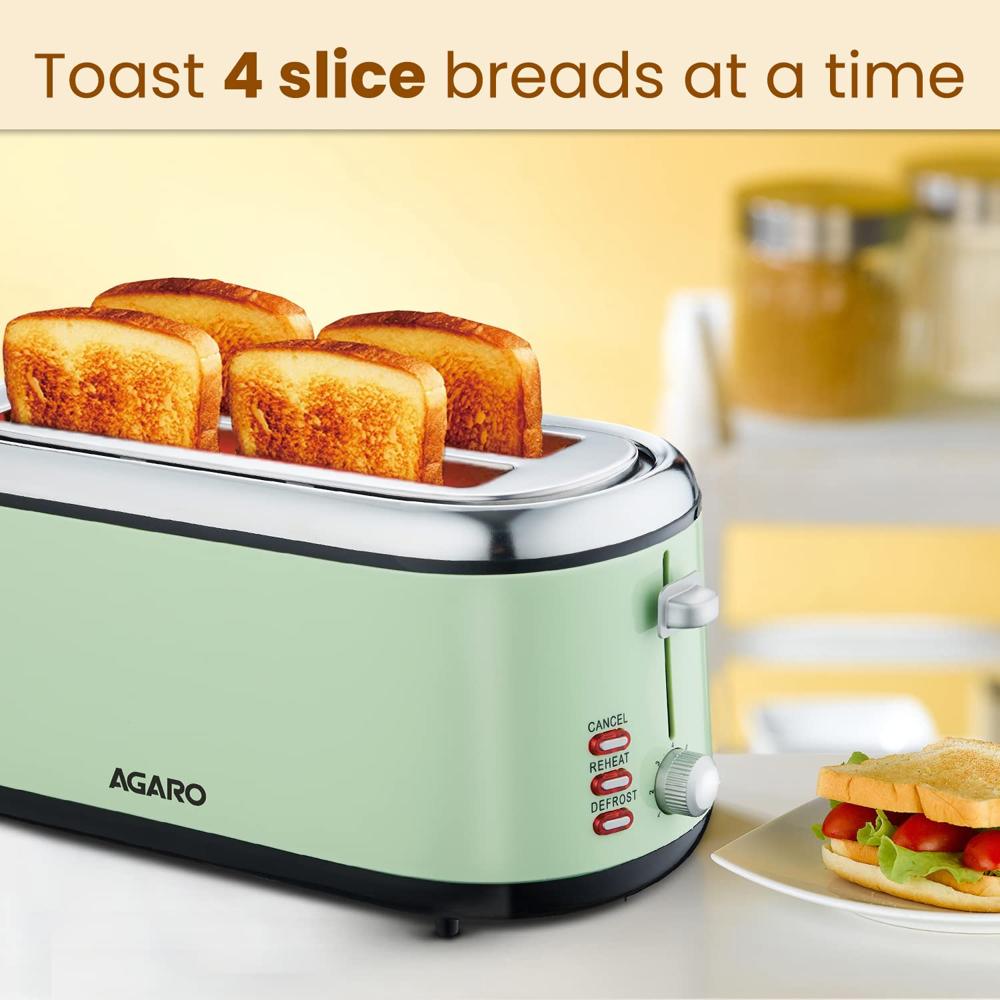 AGARO Royal 4 Slice Stainless Steel Pop Up Toaster, With Cancel, Reheat And Defrost Functions, (33776)