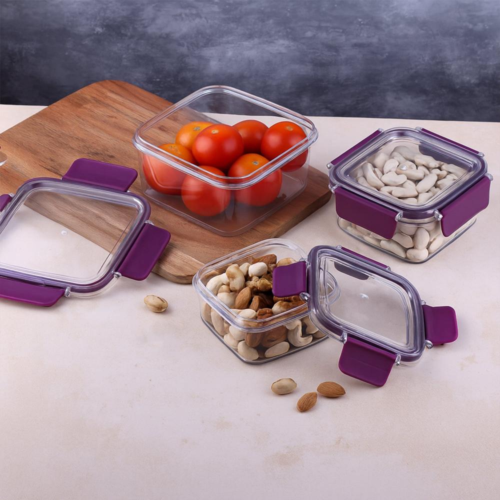 Airtight Square Food Storage Container Set (3 Pc) - Color: Mix