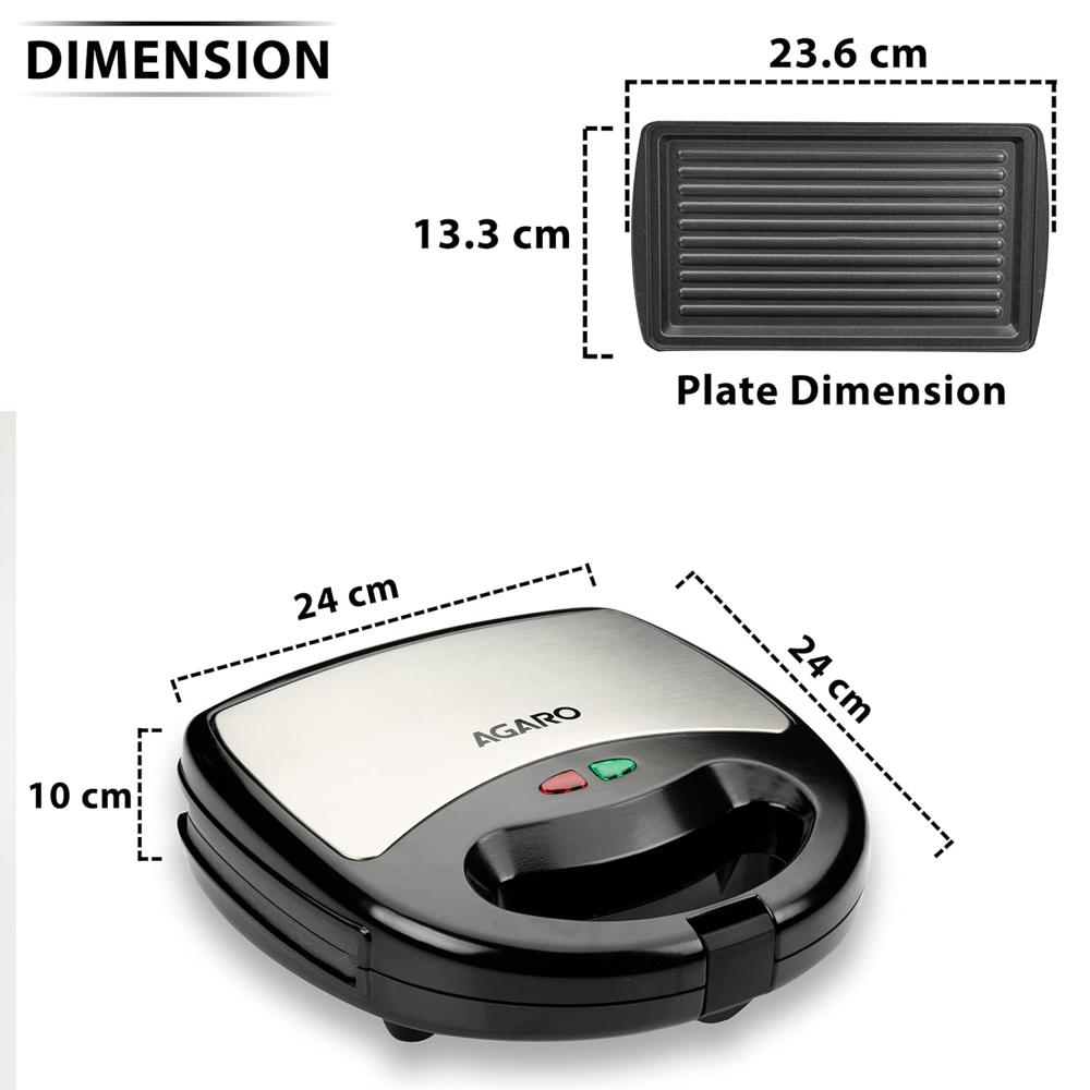 AGARO ELITE 750 Watt Sandwich/Panini Maker with Non-Stick Grill Plates - Steel (33508)