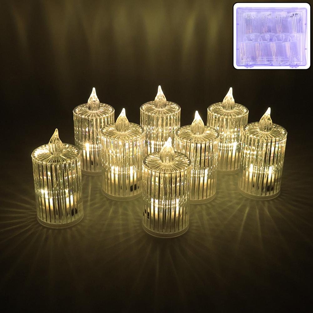 Premium Crystal Effect Led Flameless Candle Lights (8 Pc) - Color: Mix