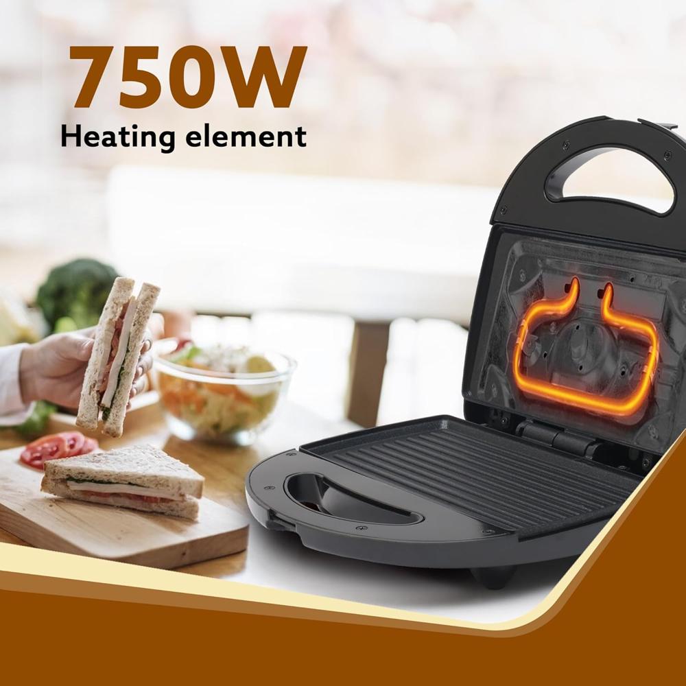 AGARO Delite Sandwich Maker, 750W, 4 Slice Non Stick Grill Plate, Power Indicator, Oil Free Toasting, Grilling(34048)
