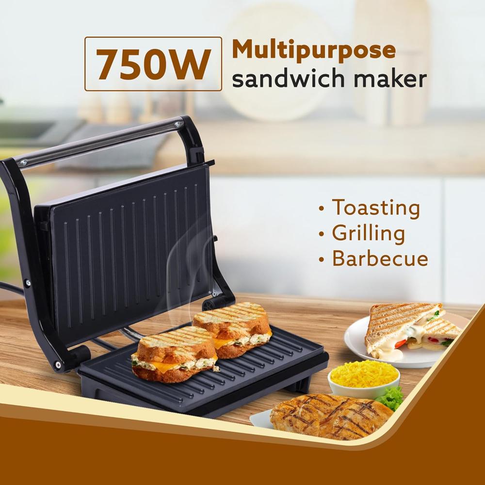 AGARO Deluxe 750 Watts Sandwich/Panini Maker With Non-Stick Grill Plates (33506)
