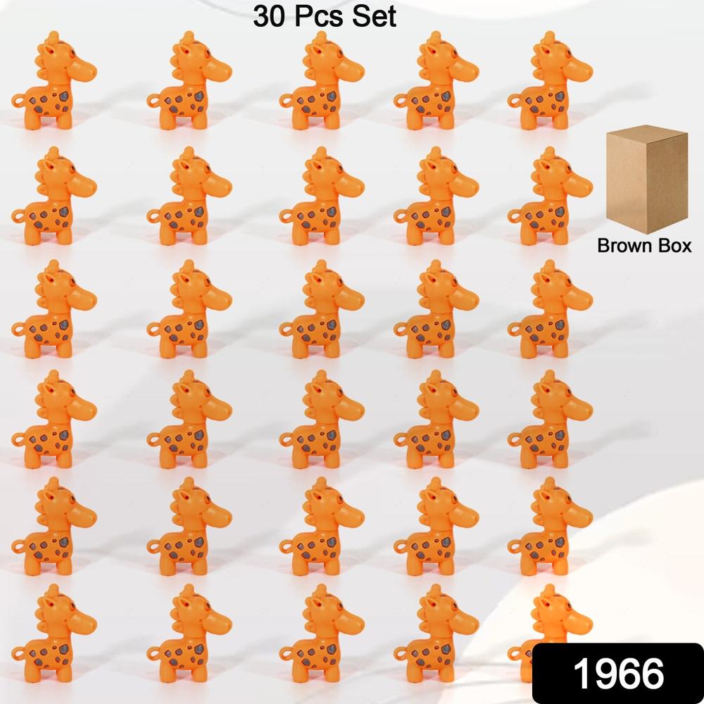 Extendable Giraffe Toy, Plastic, 12-22 cm, Yellow with Brown Spots - Manual Pull-Up Neck, 30 Pcs Set, Sensory Fidget Play