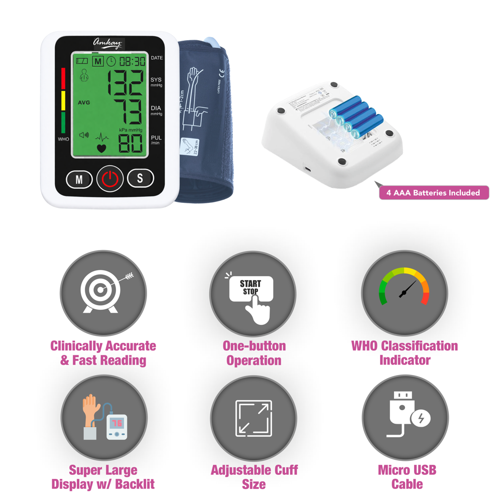 AMKAY Fully Automatic Digital BP Monitor for Home Use | Upper Arm, Large Display, USB Powered