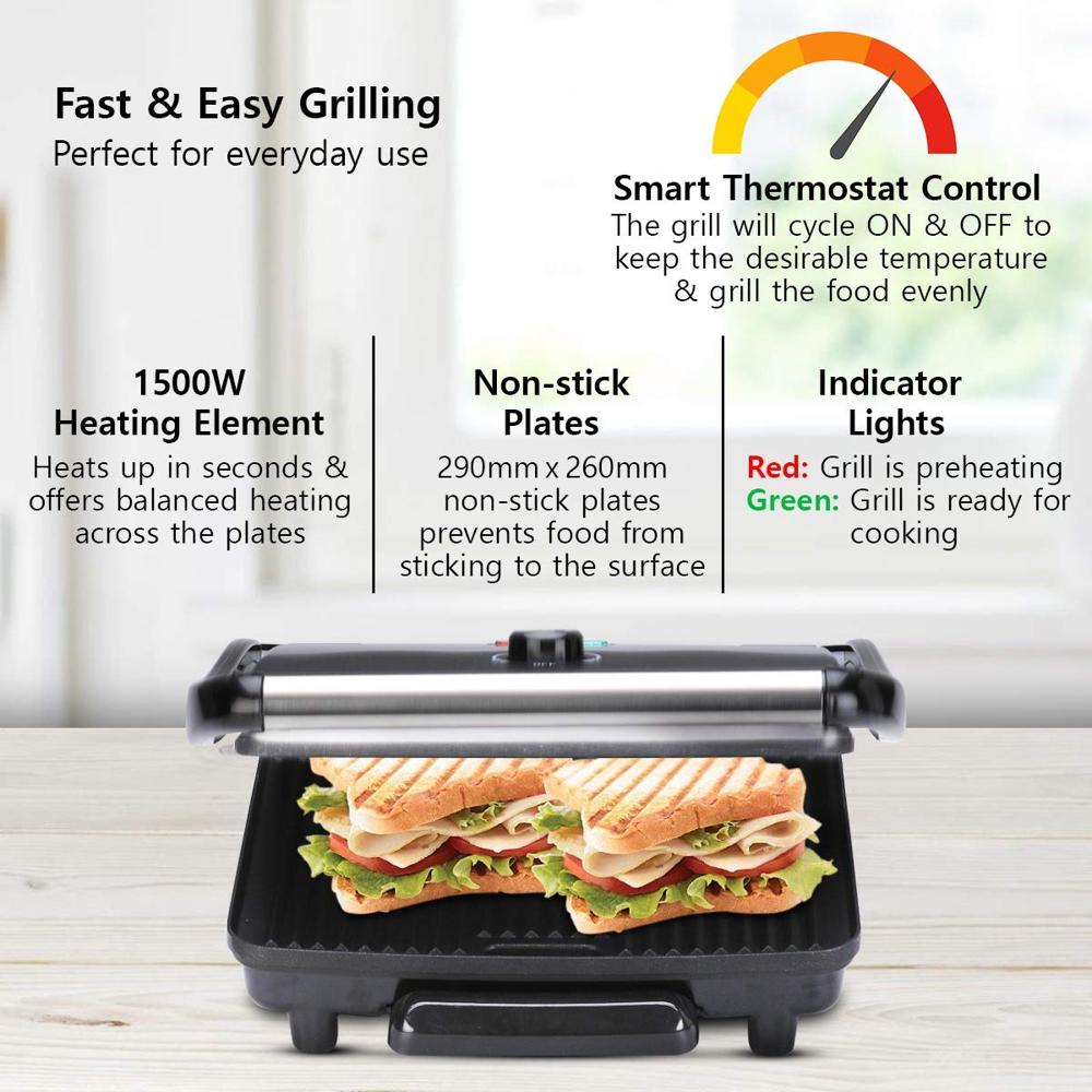 AGARO Elegant 1000-Watt Sandwich Maker with Non-Stick Grill Plates (33309)