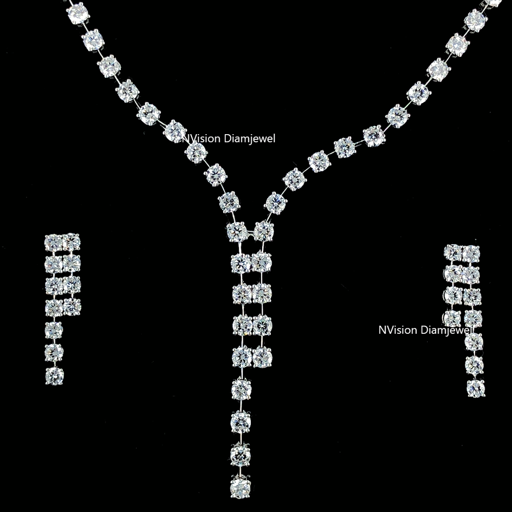 Labgrown Diamond Single Line Necklace & Earring Set - Diamond Carat Weight: 11.96 Carat