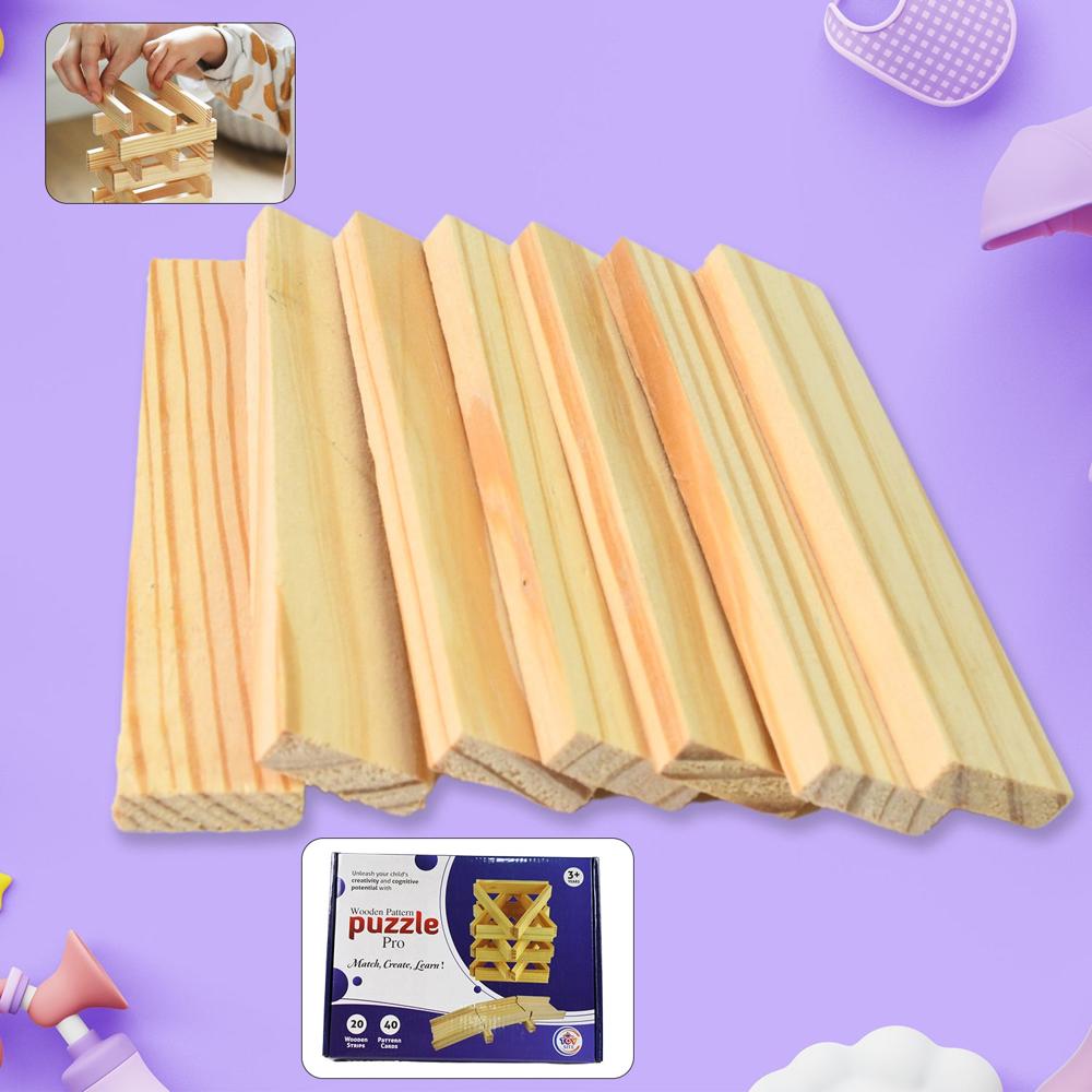 Wooden Pattern Brain Puzzles 20 Pcs Wooden Strips, 40 Pattern Cards (1 Set) - Color: Mix