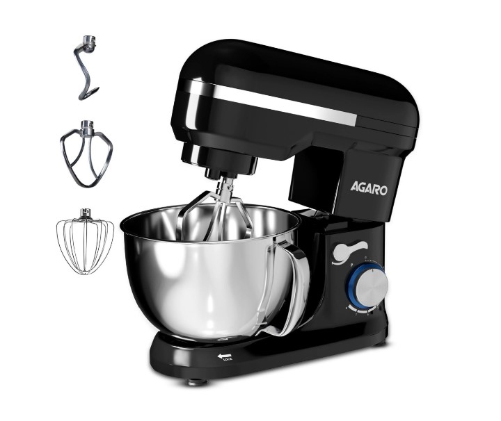 Agaro Royal Stand Mixer 1000w With 5l Ss Bowl And 8 Speed Setting (33554) - Color: Black