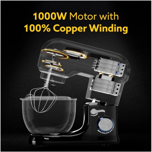 AGARO Royal Stand Mixer 1000W with 5L SS Bowl and 8 Speed Setting (33554)