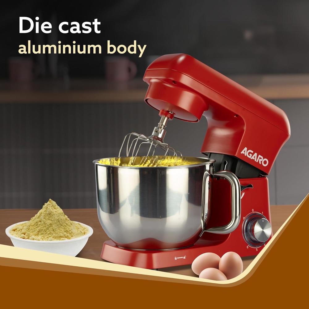 AGARO Supreme Stand Mixer 1550W with 6.2L SS Bowl, 6 Speed Setting, Pulse Function, Die Cast(34060)