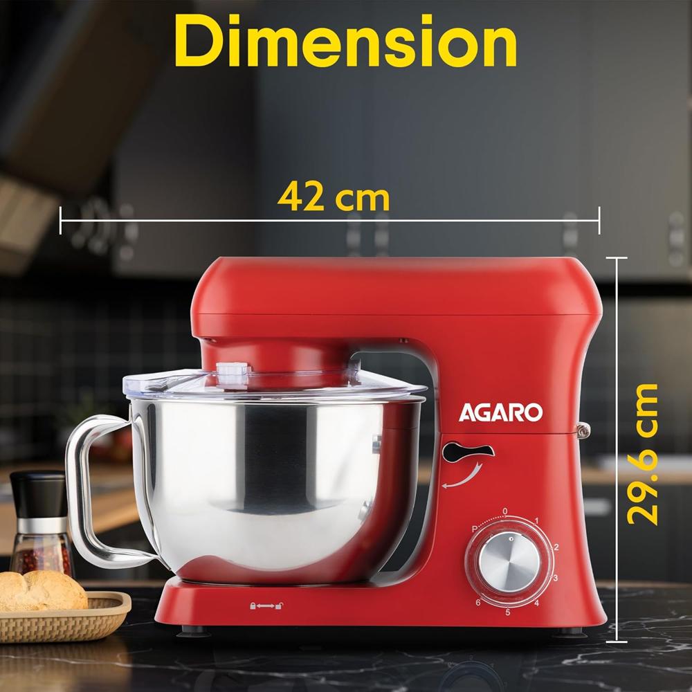AGARO Supreme Stand Mixer 1550W with 6.2L SS Bowl, 6 Speed Setting, Pulse Function, Die Cast(34060)