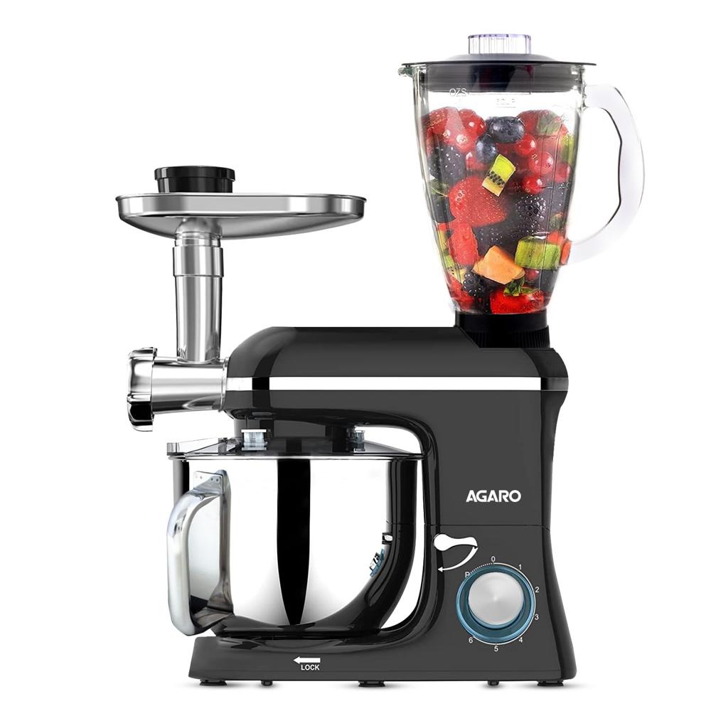 Agaro Regency Stand Mixer With Meat Grinder,1400w With 6l Ss Bowl, 1.5l Blending Jar (33894) - Color: Black