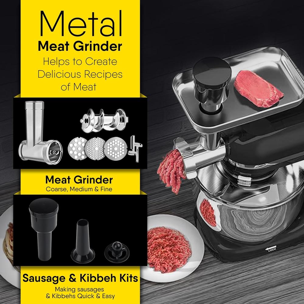 AGARO Regency Stand Mixer With Meat Grinder,1400W with 6L SS Bowl, 1.5L Blending Jar (33894)