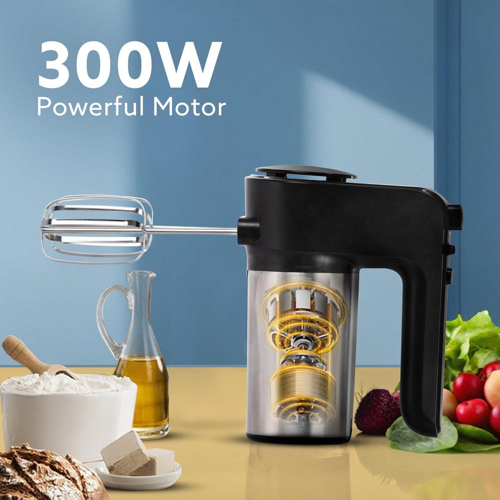 AGARO Elegant Hand Mixer, 300 Watts, Stainless Steel, 6 Interchangeable Speed Settings (33707)