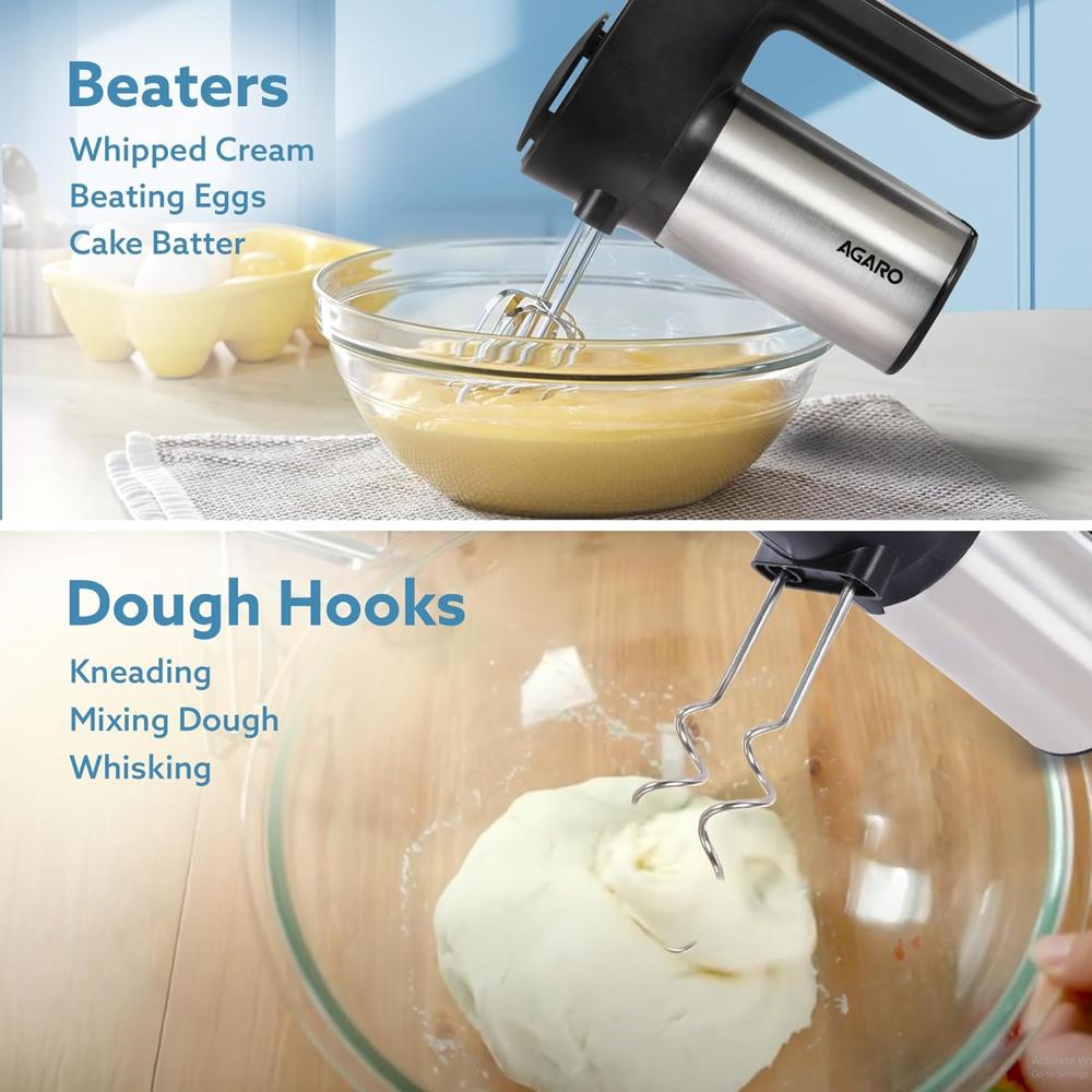 AGARO Elegant Hand Mixer, 300 Watts, Stainless Steel, 6 Interchangeable Speed Settings (33707)