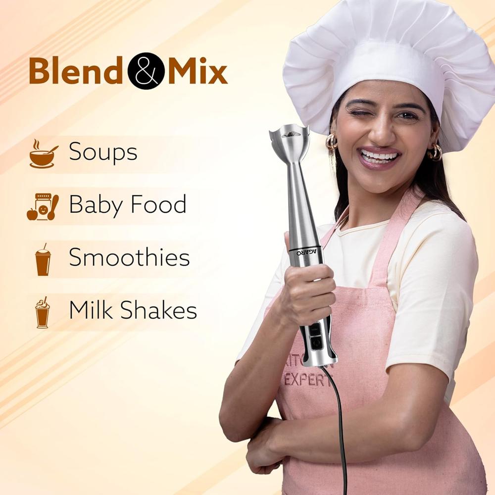 AGARO Regency Hand Blender, 600W, Variable Speed Modes & Speed Regulator(34001)