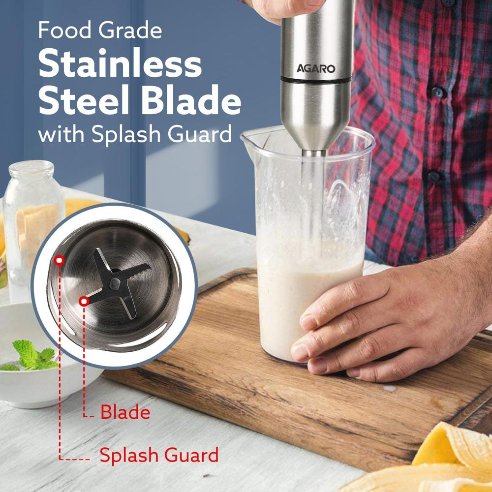 AGARO Grand 1000 Watts Hand Blender with 2 Variable Speed Modes & Speed Regulator, Stainless Steel Blades(33636)