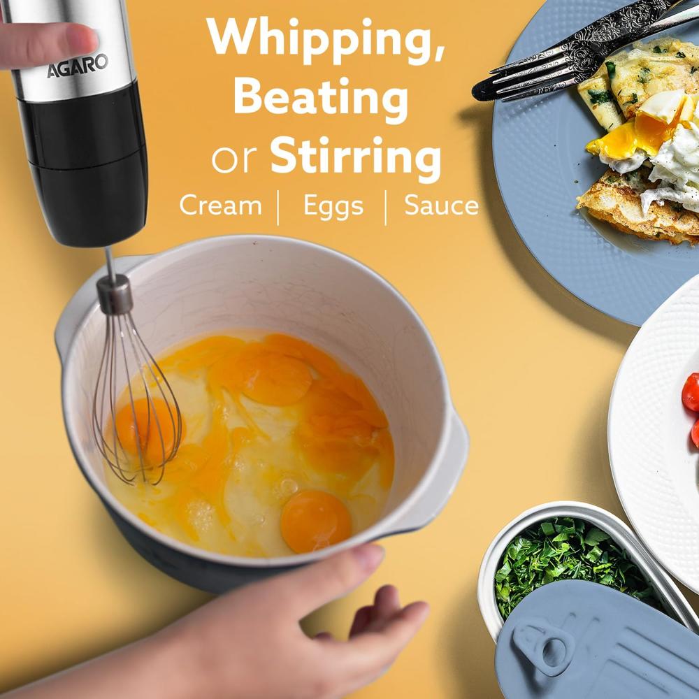 AGARO Grand Plus 6 in 1 Hand Blender 1000 Watts, 100% Copper Motor, 2 Variable Speed Modes (34009)